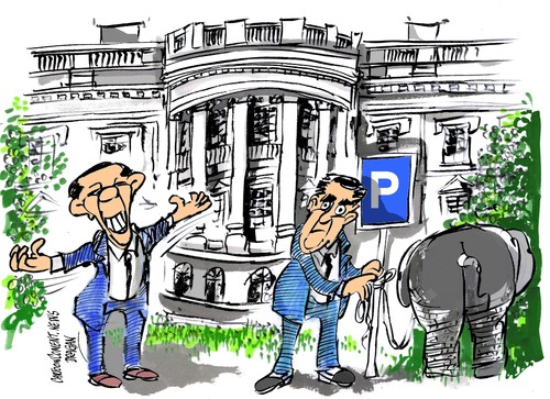 Cartoon: Barack Obama- Mitt Romney (medium) by Dragan tagged barack,obama,mitt,romney,casa,blanca,republicanos,democratas,eeuu,politics,cartoon