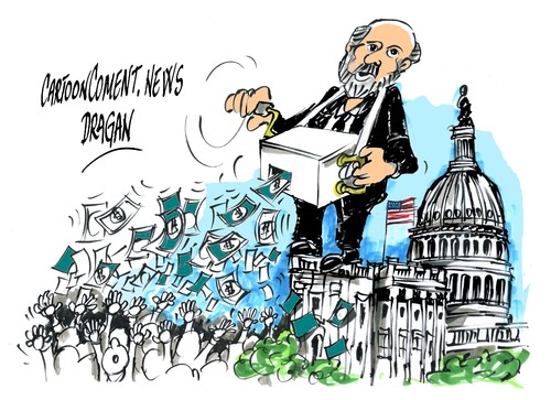 Cartoon: Ben Bernanke-la maquina de pape (medium) by Dragan tagged ben,bernanke,tokio,japon,fmi,feb,politics,cartoon