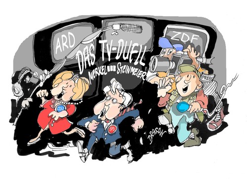 Cartoon: DUELL (medium) by Dragan tagged angela,merkel,frank,walter,steinmeier,politics
