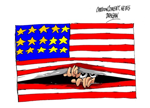 Cartoon: Estados Unidos-escandalo (medium) by Dragan tagged estados,unidos,escandalo,espionaje,eeuu,union,europea,ue,politics,cartoon