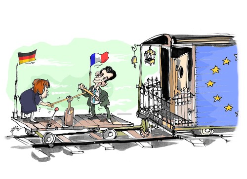 Cartoon: EU-locomotora Merkel - Sarkozy (medium) by Dragan tagged merkel,angela,nicolas,sarkozy,eu