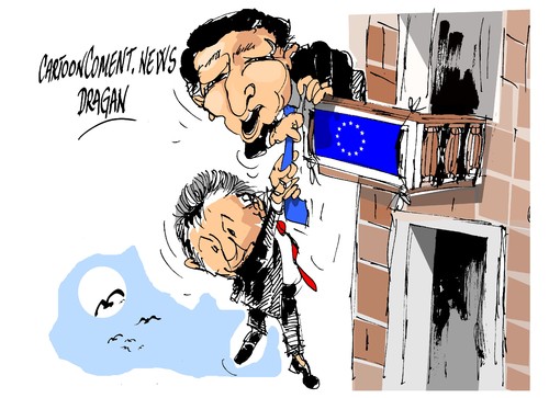 Cartoon: Manuel Barroso- Karel de Gucht (medium) by Dragan tagged jose,manuel,barroso,karel,de,gucht,comision,europea,ue,trafico,influencia,corupcion,politics,cartoon