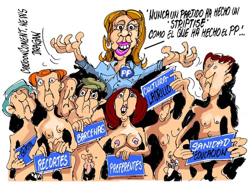Cartoon: Maria Dolores de Cospedal (medium) by Dragan tagged maria,dolores,de,cospedal,striptease,partido,popular,barcenas,gurtel,corupcion,politics,cartoon