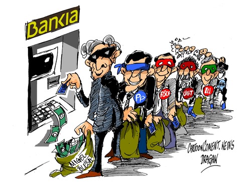 Cartoon: Miguel Blesa-tarjetas VIP (medium) by Dragan tagged miguel,blesa,bankia,casja,madrid,tarjetas,vip,corrupcion,politics,cartoon