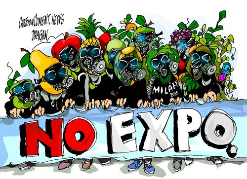 Cartoon: Milan-Expo 2015 (medium) by Dragan tagged milan,expo,2015,manifestantes,alimentacion,exposicion,universal,politics,cartoon