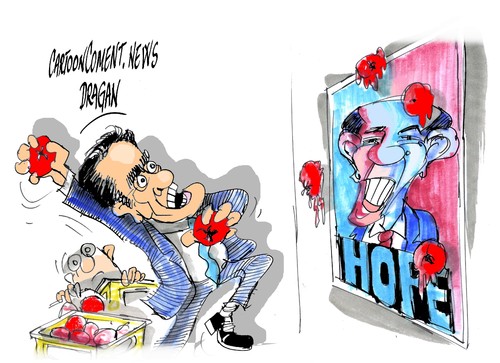 Cartoon: Mitt Romney- Barack Obama (medium) by Dragan tagged mitt,romney,barack,obama,estados,unidos,eeuu,elecciones,politics,cartoon