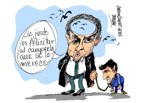 Cartoon: Mourinho-con la boca pequena (medium) by Dragan tagged jose,mourinho,real,madrid,fudbol,barca,cartoon