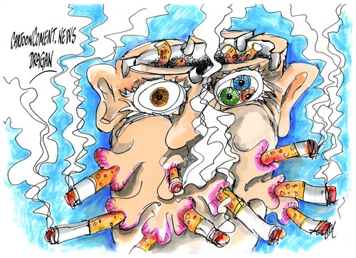 Cartoon: Richard Doll-1912-2012-fumador (medium) by Dragan tagged richard,doll,fumador,tabaco,salud,cancer,cartoon