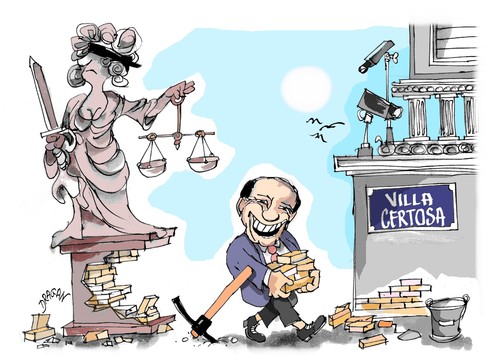 Cartoon: Silvio Berlusconi (medium) by Dragan tagged italia,silvio,berlusconi,cerdena,villa,certosa,justicia