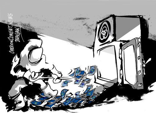 Cartoon: ThyssenKrupp-perdidas (medium) by Dragan tagged thyssenkrupp,alemania,acero,business,cartoon