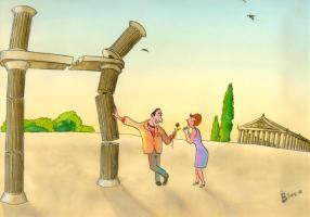 Cartoon: look out (medium) by johnxag tagged romance,love,archaeologic,columns,ansient