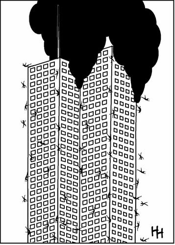 Cartoon: its raining men (medium) by haarloheim tagged 911,september11,jumpers,tower,twin