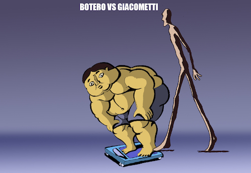 Cartoon: Botero vs Giacometti... (medium) by berk-olgun tagged botero,vs,giacometti