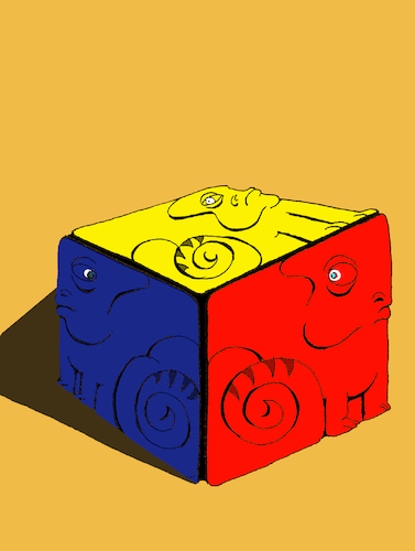 Cartoon: Chameleons Cube... (medium) by berk-olgun tagged chameleons,cube