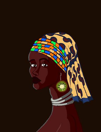 Cartoon: Girl with a Kiwi Earring... (medium) by berk-olgun tagged african,woman