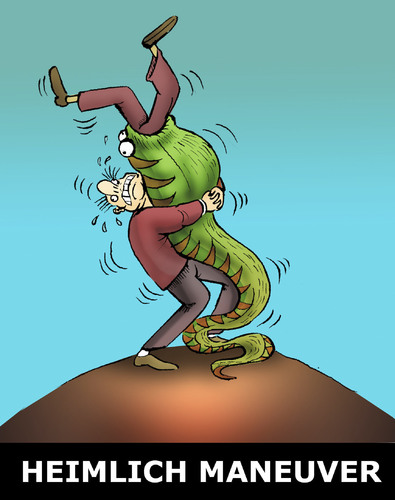 Cartoon: HEIMLICH MANEUVER... (medium) by berk-olgun tagged heimlich,maneuver