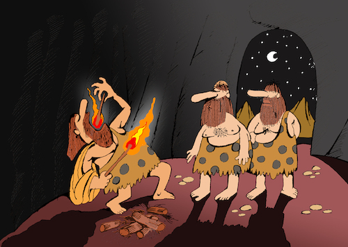 Cartoon: Invention of Fire Eating... (medium) by berk-olgun tagged invention,of,fire,eating