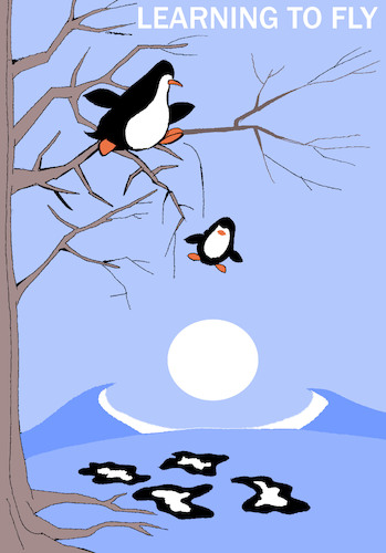 Cartoon: Learning to Fly... (medium) by berk-olgun tagged learning,to,fly