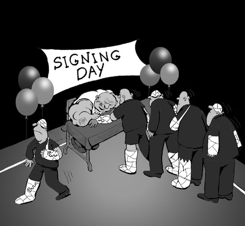 Cartoon: Signing Day... (medium) by berk-olgun tagged signing,day