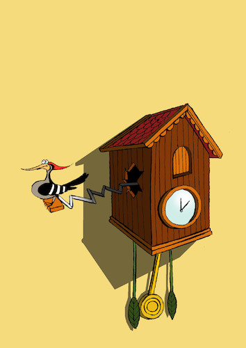 Cartoon: Woodpecker Clock... (medium) by berk-olgun tagged woodpecker,clock