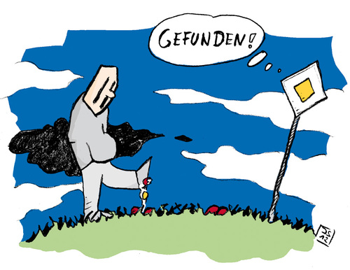 Cartoon: Gefunden (medium) by jen-sch tagged trübsinn,ostern,ei,suchen,finden,osterei,hase,spiegelei,vorfahrt,verkehrsschild