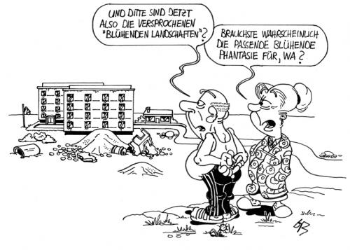 Cartoon: Blühende Landschaften (medium) by Glenn M Bülow tagged aufbau,versprechen,kohl,wiedervereinigung,wahlkampf,wahlkampfversprechen,maueröffnung