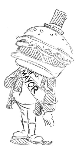 Cartoon: Der Burgermeister (medium) by Glenn M Bülow tagged bürgermeister,burger,hamburger,fastfood,grillen