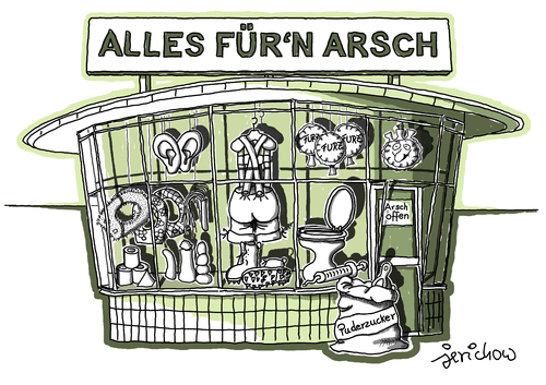 Cartoon: Alles für-n Arsch (medium) by jerichow tagged furzkissen,dildo,klo,klobrille,lederhose,trachtenhose,ohren,einlauf,nagelstiefel,puderzucker,peitsche,furzkissen,dildo,klo,klobrille,lederhose,trachtenhose,ohren,einlauf,nagelstiefel,puderzucker,peitsche