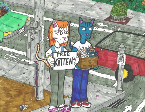 Cartoon: Cat people (medium) by m-crackaz tagged cat,sell,kitten,dan,maggy