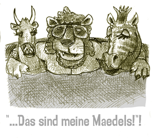 Cartoon: das sind meine mädels (medium) by jenapaul tagged sexismus,tiere,menschen,männer,frauen,zuhälter,löwen