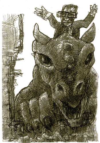 Cartoon: dragon rider (medium) by jenapaul tagged dragon,drachen,humor,satire,buero