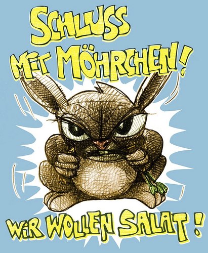Cartoon: schluss mit möhrchen! (medium) by jenapaul tagged hase,häschen,kaninchen,politik,gerechtigkeit