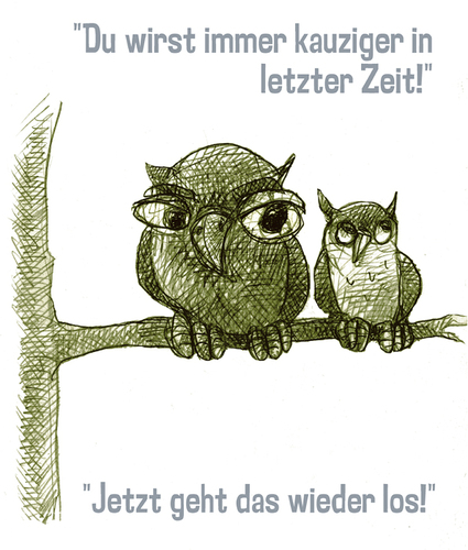 Cartoon: Uhus II (medium) by jenapaul tagged uhus,eulen,tiere,wortwitz