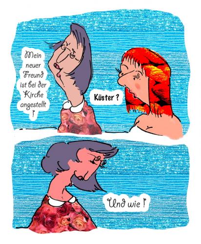 Cartoon: Verknallt (medium) by Kala tagged küssen,kool,können,küster