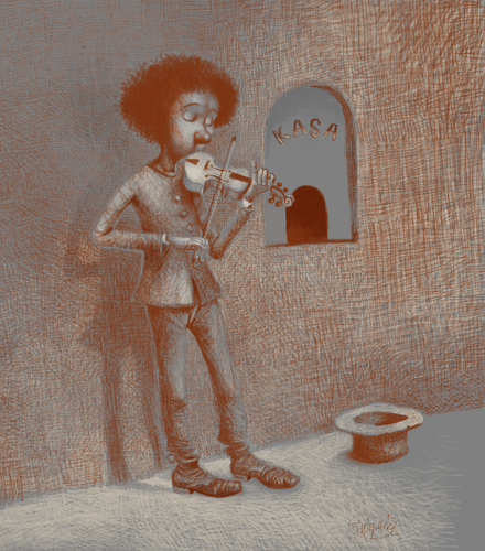 Cartoon: Violin (medium) by Wiejacki tagged violin,education,boy,school,schule,music,art,young,musician,fiddle,fiddler,money