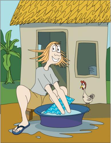 Cartoon: Ulli washing clothes (medium) by red tagged ulli,chicken,blue,cat,kitty,monkey,sheryl