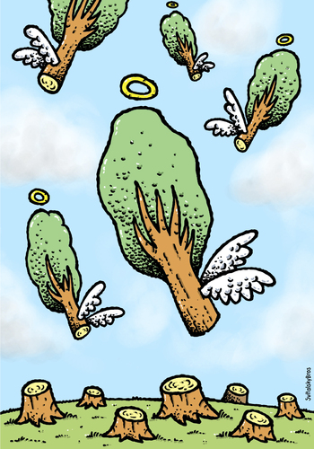 Cartoon: Good trees go to heaven (medium) by svitalsky tagged trees,heaven,glory,nimbus,death,forest,svitalsky,svitalskybros,cartoon,wald,bäume,baum,natur,umwelt,rodung,sterben,abholzung,klimawandel,klima,himmel