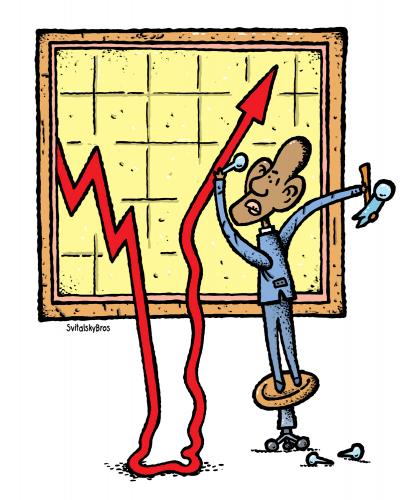 Cartoon: Obama repair crisis (medium) by svitalsky tagged obama,crisis,financial,chart,repair,svitalsky,svitalskybros,barack obama,usa,präsident,amerika,kurs,aktien,krise,wirtschaftskrise,finanzkrise,barack,obama