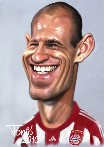 Cartoon: Arjen Robben (medium) by Tonio tagged karikatur,nationalmannschaft,münchen,bayern,fcb,wm,football,soccer,holland,dutch,fussball