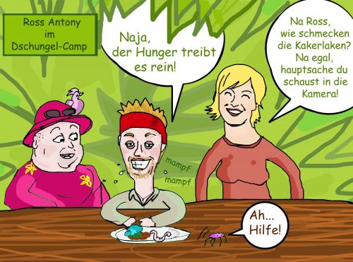 Cartoon: Die RTL Dschungelcampprüfung (medium) by Nk tagged dschungel,rtl,fernsehenross,dirk,bach,sonja,insekten,essen,prüfung,