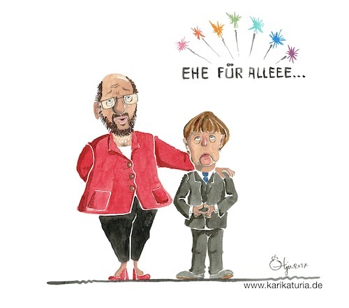 Cartoon: Ehe für alle (medium) by Bernd Ötjen tagged ehe,martin,schulz,spd,cdu,csd,hochzeit,angela,merkel,homoehe,gleichberechtigung