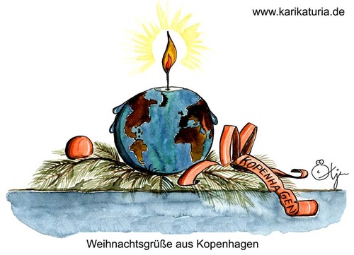 Cartoon: Frohe Weihnachten ! (medium) by Bernd Ötjen tagged weihnachten,grüße,klimagipfel,weltklimagipfel,kopenhagen,umweltminister,un,konferenz,scheitern,kerze,erde,flamme,schleife,kugel,planet,klimawandel