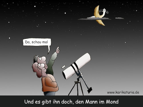 Cartoon: Mann im Mond (medium) by Bernd Ötjen tagged mann,mond,erde,planeten,sterne,sage,krater,sternenhimmel,teleskop,fernrohr,spiegelteleskop