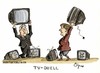 Cartoon: TV-Duell (small) by Bernd Ötjen tagged tv,duell,angela,merkel,steinmeier,frank,walter,fernsehen,kanzlerduell,wahlkampf,sendung,ard,zdf,rtl,sat1