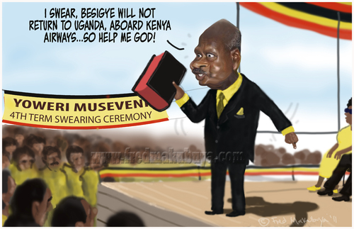 Cartoon: MUSEVENI (medium) by Fred Makubuya tagged bafoon,african,africa,dictators,uganda,museveni,of,the,week,besigye,riots,videos