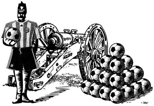 Cartoon: Football-bomb (medium) by zu tagged football,soccer,cannon,bomb
