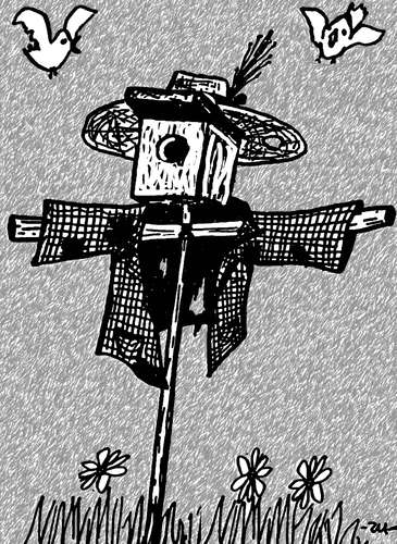 Cartoon: scarecrow (medium) by zu tagged scarecrow,birdfeeder