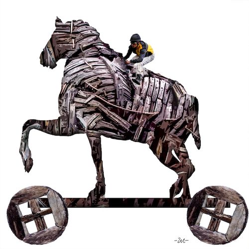 Cartoon: Trojan Jockey (medium) by zu tagged troja,jockey,horse,wooden