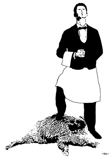 Cartoon: Wild food (medium) by zu tagged wild,food,boar,waiter,prey