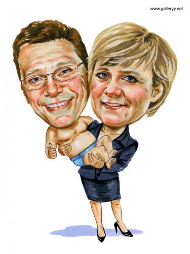 Cartoon: Angie Merkel  Guido Westerwelle (medium) by galleryy tagged caricature,painting,comic,politics,fdp,cdu,bundestagswahl